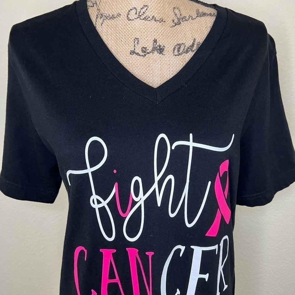 Spirit with Style Breast Cancer “Fight Cancer” Black, White & Pink T Shirt Sz M - Picture 2 of 5